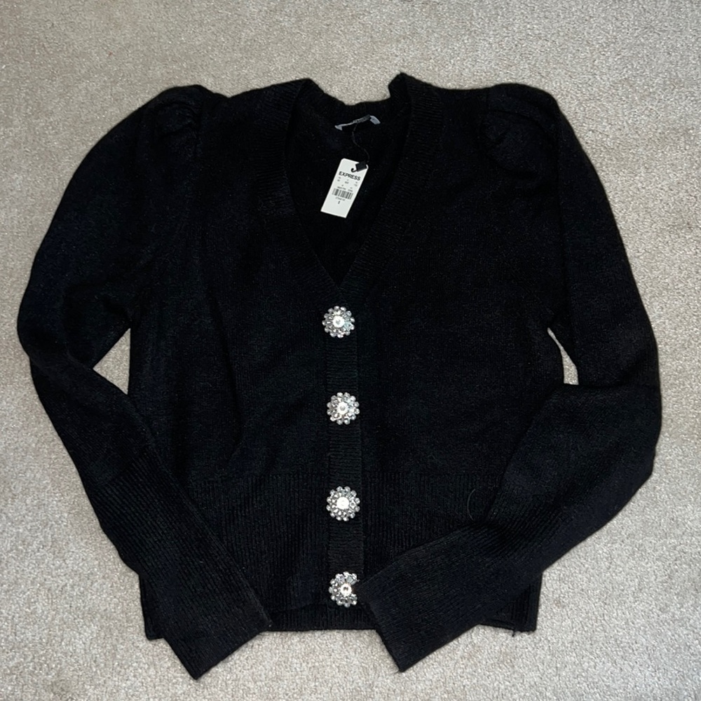Express black cardigan with jeweled buttons
